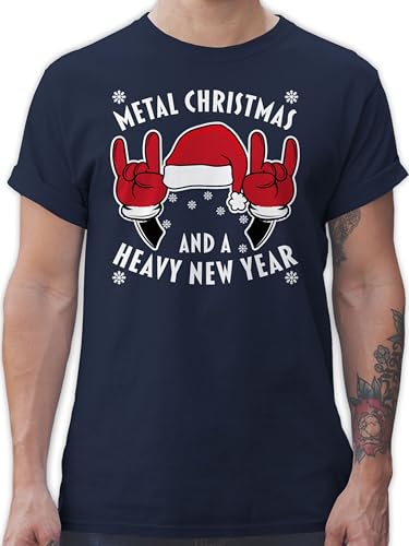 T-Shirt Herren - Weihnachten - Metal Christmas and a Heavy New Year - weiß - M - Navy Blau - weihnachtstshirts Weihnachts Tshirt Merry x-Mas Xmas Shirt weihnachtst-Shirt weihnachtsshirt x Mas von Shirtracer