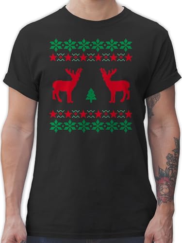 T-Shirt Herren - Skiurlaub Apres Ski - Norweger Pixel Rentier Weihnachten - 5XL - Schwarz - weihnachtsshirt weihnachtsmotiv Reindeer Tshirt weihnachtsshirts Christmas weihnacht Shirt von Shirtracer