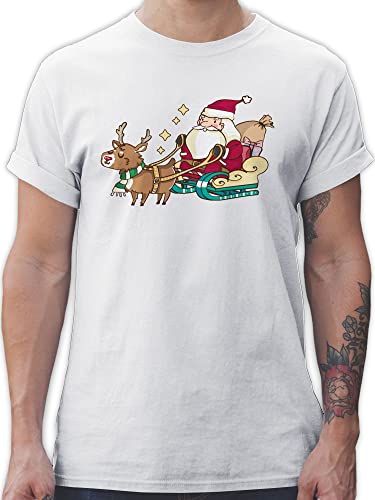 T-Shirt Herren - Weihnachten Geschenke Christmas Bekleidung - Weihnachtsmann mit Rentier - 4XL - Weiß - weihnachtstshirts weihnachtsshirt weihnachtsmotiv Tshirt weihnachtsshirts weihnacht Shirt von Shirtracer