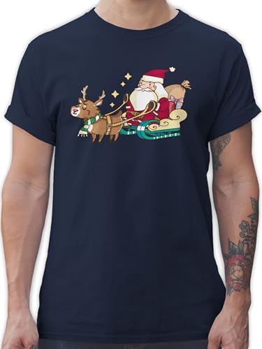 T-Shirt Herren - Weihnachten Geschenke Christmas Bekleidung - Weihnachtsmann mit Rentier - 5XL - Navy Blau - weihnachtstshirts weihnachtsshirt weihnachtsmotiv Tshirt weihnachtsshirts weihnacht Shirt von Shirtracer