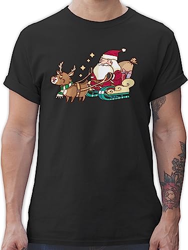 T-Shirt Herren - Weihnachten Geschenke Christmas Bekleidung - Weihnachtsmann mit Rentier - 5XL - Schwarz - weihnachtstshirts weihnachtsshirt weihnachtsmotiv Tshirt weihnachtsshirts weihnacht Shirt von Shirtracer
