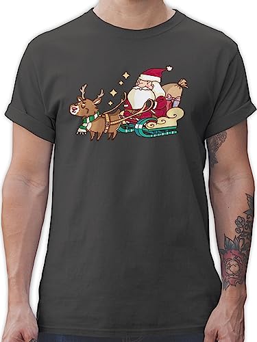 T-Shirt Herren - Weihnachten Geschenke Christmas Bekleidung - Weihnachtsmann mit Rentier - XL - Dunkelgrau - weihnachtstshirts weihnachtsshirt weihnachtsmotiv Tshirt weihnachtsshirts weihnacht Shirt von Shirtracer