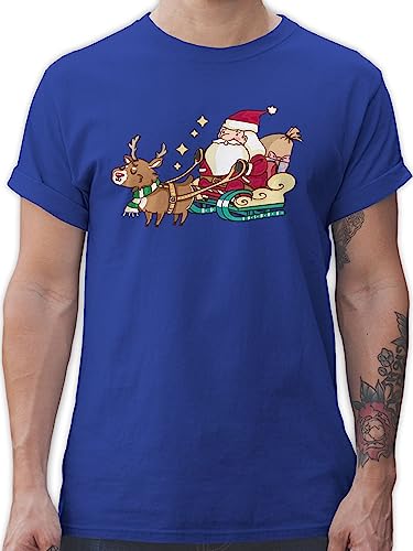 T-Shirt Herren - Weihnachten Geschenke Christmas Bekleidung - Weihnachtsmann mit Rentier - XL - Royalblau - weihnachtstshirts weihnachtsshirt weihnachtsmotiv Tshirt weihnachtsshirts weihnacht Shirt von Shirtracer
