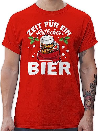 T-Shirt Herren - Weihnachten Geschenke Christmas Bekleidung - Zeit für EIN festliches Bier - L - Rot - Tshirt saufshirt x Mas sprüche Tshirts weihnachtskleidung weihnachtst-Shirt von Shirtracer