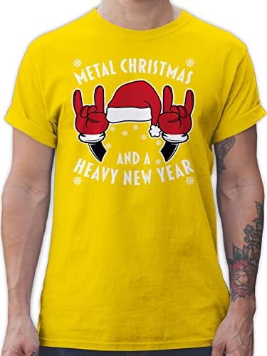 T-Shirt Herren - Weihnachten - Metal Christmas and a Heavy New Year - weiß - 3XL - Gelb - weihnachtstshirts Weihnachts Tshirt Merry x-Mas Xmas Shirt weihnachtst-Shirt weihnachtsshirt x Mas von Shirtracer