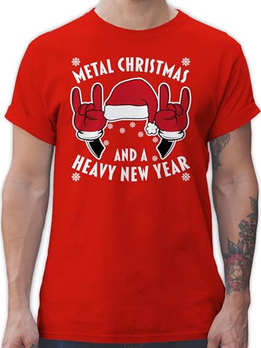 T-Shirt Herren - Weihnachten - Metal Christmas and a Heavy New Year - weiß - 4XL - Rot - weihnachtstshirts Weihnachts Tshirt Merry x-Mas Xmas Shirt weihnachtst-Shirt weihnachtsshirt x Mas von Shirtracer