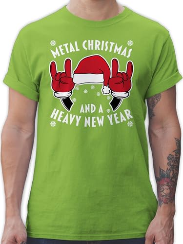 T-Shirt Herren - Weihnachten - Metal Christmas and a Heavy New Year - weiß - L - Hellgrün - weihnachtstshirts Weihnachts Tshirt Merry x-Mas Xmas Shirt weihnachtst-Shirt weihnachtsshirt x Mas von Shirtracer