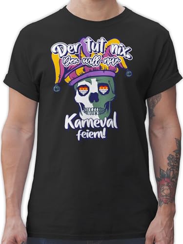 T-Shirt Herren - & Fasching - Der TUT nix der Will nur Karneval feiern Totenkopf I - 4XL - Schwarz - Tshirt Skelett Kopf faschingsshirt Faschings Shirt Oberteil mit Faschings-t-Shirt Karnevals von Shirtracer