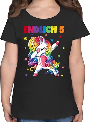 T-Shirt Mädchen - 5. Geburtstag - Endlich 5 Jahre - Fünf Jahre Dabbing Einhorn - 116 (5/6 Jahre) - Schwarz - t Shirt ich Bin Tshirt geburtstagsshirt Birthday Kind Outfit Yrs Old Shirts von Shirtracer