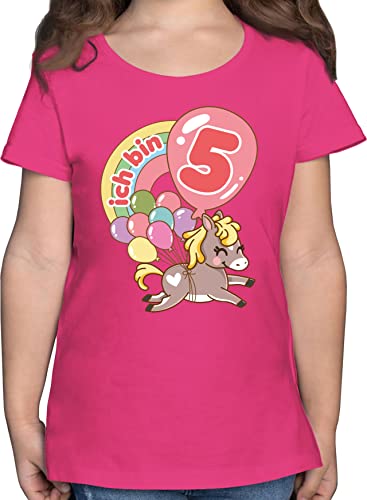 T-Shirt Mädchen - 5. Geburtstag - Ich Bin fünf - Pferd mit Luftballons - 116 (5/6 Jahre) - Fuchsia - geburtstagsshirt 5 Jahre 5.Geburtstag Schon Tshirt Einhorn geburstags Kind 5, Shirt Pferde von Shirtracer