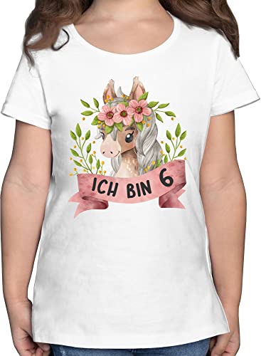 T-Shirt Mädchen - 6. Geburtstag - Ich Bin sechs I Pferdemotiv Pferd - 104 (3/4 Jahre) - Weiß - Tshirt Outfit 6 Jahre Geburtstags Geburtstagskind Pferde t-Shirts geburtstagsshirt t Shirt von Shirtracer