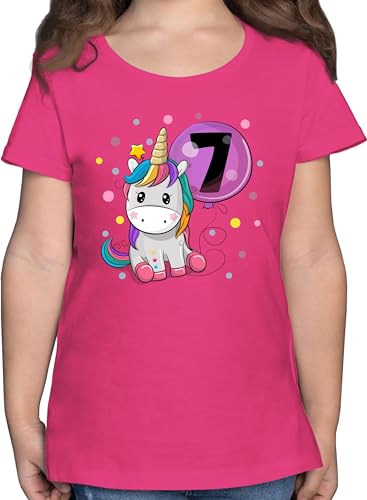 T-Shirt - 7. - Einhorn 7 Geburtstag Mädchen Kindergeburtstag 7 Jahre - 140 (9/11 Jahre) - Fuchsia - Tshirt Kind Shirt Geburtstags geburtstagsshirt Alter Maedchen Sieben geburtsshirt geburtstagszahl von Shirtracer