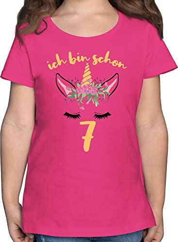 T-Shirt Mädchen - 7. Geburtstag - Einhorn - Ich Bin Schon Sieben - 164 (14/15 Jahre) - Fuchsia - Tshirt 7 Jahre t-Shirts 7.Geburtstags jetzt Shirt geburtstagstop geburtsshirt Birthday Tshirts von Shirtracer