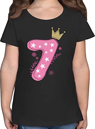 T-Shirt Mädchen - 7. - Siebter Geburtstag - 128 (7/8 Jahre) - Schwarz - Geburtstags t Shirt 7 Jahre Kindergeburtstag Tshirt Kinder Happy Birthday Kind mädchen, Shirt, geburtstagsshirt+7+Jahre von Shirtracer