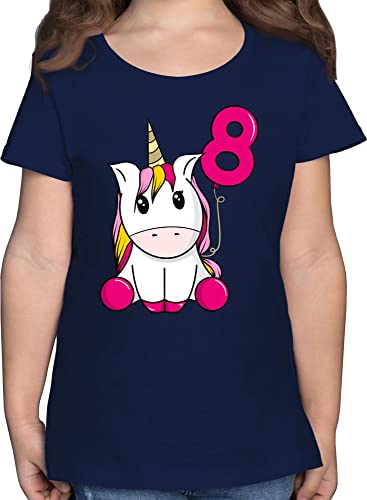 T-Shirt Mädchen - 8. Geburtstag - Einhorn Achter Luftballon - 140 (9/11 Jahre) - Dunkelblau - Geburtstags t Shirt 8 acht Jahre Tshirt geburtstagsshirt t+Shirt+8+Jahre+mädchen 8.Geburtstag Shirts von Shirtracer