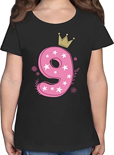 T-Shirt - 9. Geburtstag - Neunter Mädchen Krone Sterne - 152 (12/13 Jahre) - Schwarz - Kinder Tshirt 9 t Shirt zum 9.Geburtstag Jahre Shirts Geburtstags Kind geburtstagsshirt t-Shirts für Birthday von Shirtracer