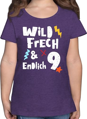 T-Shirt Mädchen - 9. Geburtstag - Wild frech und endlich 9 - Neun Jahre Wunderbar - 152 (12/13 Jahre) - Lila Meliert - Tshirt Shirt zum 9.Geburtstag Sieben Birthday t schirt Geburtstags alt Kinder von Shirtracer