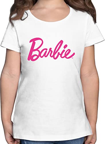 T-Shirt Mädchen - Barbie Logo Schriftzug - 140 (9/11 Jahre) - Weiß von Shirtracer