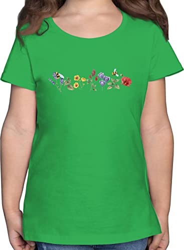 T-Shirt Mädchen - Boho Kinder Bohemian Kleidung - Blumen Wiese Watercolor Aquarell - 128 (7/8 Jahre) - Grün - Blume von Shirtracer