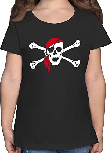 T-Shirt Mädchen - Bunt gemischt Kinder - Totenkopf Pirat Kopftuch - 128 (7/8 Jahre) - Schwarz - t-Shirts fã¼r mã¤dchen piratenkopftuch t Shirt Piraten kopftücher Tshirt Kind Shirts t_Shirt von Shirtracer