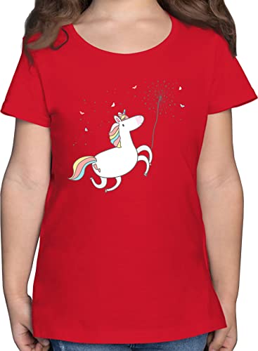 T-Shirt Mädchen - Einhorn Pusteblume - Unicorn Pusteblume Geschenk Einhornliebhaber Einhorn Geschenke Einhörner Unicorns - 116 (5/6 Jahre) - Rot - einhörnern mit Motiv von Shirtracer