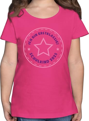 T-Shirt Mädchen - Einschulung - Schulkind 2025 Ich Bin erstklassig Stern rosa - 128 (7/8 Jahre) - Fuchsia - schulbeginn Tshirt Schulanfang Shirt schulanfänger 1.klasse Tshirts 2022 von Shirtracer