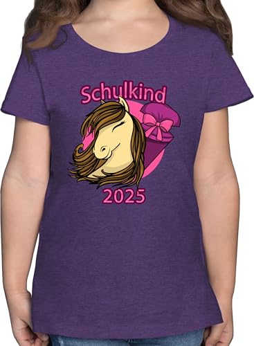 T-Shirt Mädchen - Einschulung - Schulkind 2025 Pferd mit Schultüte - 128 (7/8 Jahre) - Lila Meliert - Schulanfang Geschenk Kita Tshirt Abschied schulanfänger Einschulung-Schulkind 2022 Shirt von Shirtracer