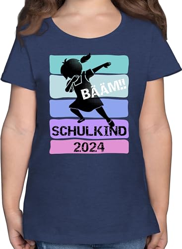 T-Shirt - Einschulung - Bääm!! Schulkind 2024 Mädchen - 140 (9/11 Jahre) - Dunkelblau Meliert - für den Schulanfang Shirt Kinder schuleingang Tshirt Einschulung/Schulanfang Maedchen erste klasse von Shirtracer