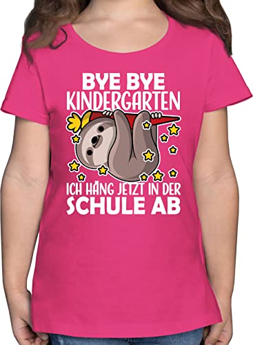 T-Shirt Mädchen - Einschulung - Bye Bye Kindergarten - 140 (9/11 Jahre) - Fuchsia - Kita Abschied Shirt Tshirt Schulkind Schulanfang beginn Schule t-Shirts t einschulungsshirt 1 klasse Ende von Shirtracer