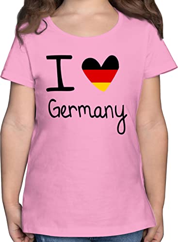 T-Shirt Mädchen - Fussball EM 2024 Fanartikel Kinder - I Love Germany - 128 (7/8 Jahre) - Rosa - Deutschland Tshirt 2022 fußball-Fanartikel Europameisterschaft German Shirt wm Germany, Shirt. von Shirtracer