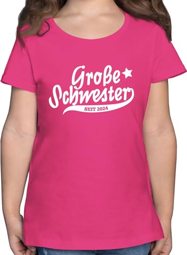 T-Shirt Mädchen - Geschwister Bruder und - Große Schwester seit 2024-140 (9/11 Jahre) - Fuchsia - Grosse 2023 t Shirt 2022 Kinder Tshirt für Kurzarm t_Shirt Shirts t-Shirts Oberteile von Shirtracer