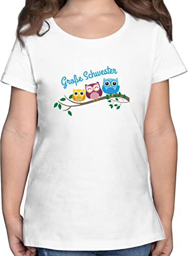 T-Shirt Mädchen - Geschwister Bruder und - große Schwester Eulen - 128 (7/8 Jahre) - Weiß - größe Shirt mädels Tshirt Tshirts t Shirts t-Shirts Kinder t_Shirt Kind für Geschenk Oberteile von Shirtracer