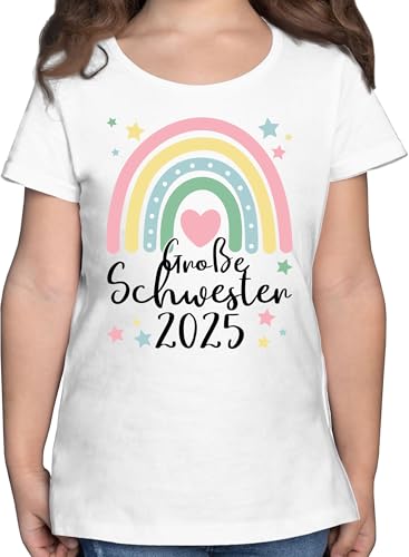 T-Shirt Mädchen - Große Schwester Geschenk 2025 Regenbogen Big Sister - 128 (7/8 Jahre) - Weiß - Tshirt Geschenke für Schwestern sis 2023 Shirt schwesterngeschenk Grosse t-Shirts von Shirtracer