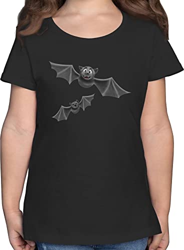 T-Shirt Mädchen - Halloween - Fledermäuse Feldermaus Flattermaus - 104 (3/4 Jahre) - Schwarz - Kinder Fledermaus Kind Tshirt kostüm Tshirts Costum Shirts verkleidung t grusel t-Shirts für von Shirtracer