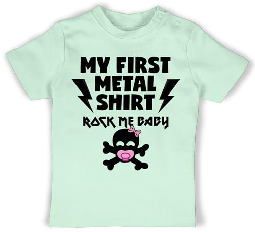 T-Shirt Mädchen Jungen - Sprüche - My First Metal Shirt mit Baby Totenkopf rosa - 12/18 Monate - Mintgrün - Tshirt Spruch spruche t-Shirts sprüchen babygeschenke lustig Shirts von Shirtracer