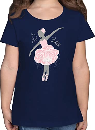 T-Shirt Mädchen - Kinder Sport Kleidung - Ballerina - grau/rosa - 140 (9/11 Jahre) - Dunkelblau - Sport-Shirt Ballett t Shirts Sportshirt Kurzarm Shirt t-Shirts Outfit Tshirt t_Shirt für von Shirtracer