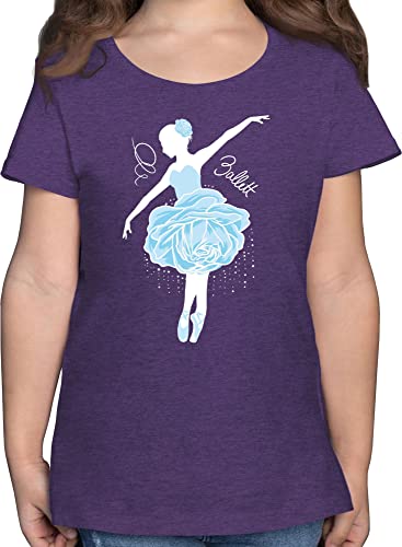 T-Shirt Mädchen - Kinder Sport Kleidung - Ballerina - weiß/blau - 116 (5/6 Jahre) - Lila Meliert - Sportshirt Ballett Shirt Sport-Shirt Kurzarm Outfit Tshirt t_Shirt t von Shirtracer