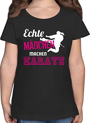 T-Shirt - Kinder Sport Kleidung - Echte Mädchen Machen Karate - 164 (14/15 Jahre) - Schwarz - Sport-Shirt Coole Shirt Sportshirt nur Kurzarm Outfit Tshirts Kindershirt Tshirt Kind kindershirts von Shirtracer