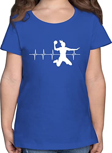 T-Shirt Mädchen - Kinder Sport Kleidung - Handball Herzschlag für Damen - 164 (14/15 Jahre) - Royalblau - Girlie Shirt Sportshirt wm Shirts Maedchen Tshirt mädels Kurzarm t-Shirts t t_Shirt von Shirtracer