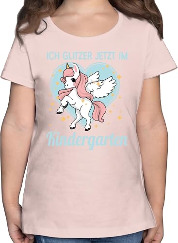 T-Shirt Mädchen - Hallo - Glitzer jetzt im Kindergarten - Einhorn - 116 (5/6 Jahre) - Rosa - Kinder Shirt Tshirt Kindergartenkind t-Shirts fã¼r mã¤dchen zum Kita Start Oberteil Geschenke für von Shirtracer