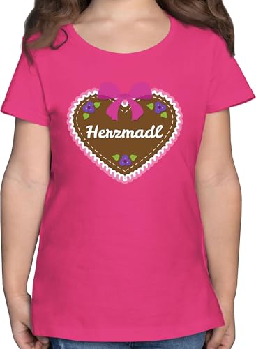 T-Shirt Mädchen - Kompatibel Oktoberfest Kinder Trachtenshirt - Herzmadl mit Lebkuchenherz - 116 (5/6 Jahre) - Fuchsia - Tshirt Tracht Trachten Outfit Kind bayrisch herzel Shirt trachtenshirts von Shirtracer