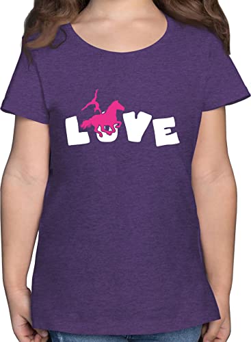 T-Shirt Mädchen - Pferd Pferde - Voltigieren Love Schriftzug - 152 (12/13 Jahre) - Lila Meliert - reitshirt Kinder sprüche mit reiten Tshirt t Shirt (Pferd) Shirts Sachen für pferdemotiv von Shirtracer