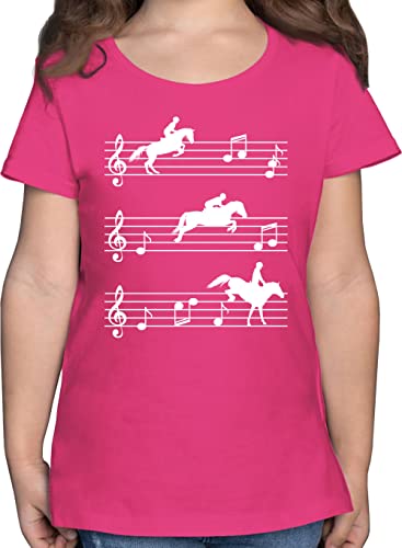 T-Shirt Mädchen - Pferd - Pferde auf Musiknoten - weiß - 164 (14/15 Jahre) - Fuchsia - reitshirt Kinder Reiter t Shirt reitkleidung Tshirt pferdemotiv t-Shirts pferdeshirts reitsachen Oberteil von Shirtracer