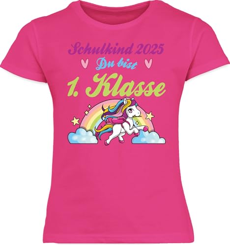 T-Shirt Mädchen Schulanfang - Einschulung - Schulkind 2025 - du bist 1. Klasse Pferd und Regenbogen - 116 (5/6 Jahre) - Fuchsia - Shirt Schultag Outfit 1.Schultag schulanfänger 1.klasse von Shirtracer