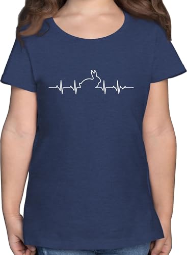 T-Shirt Mädchen - Tiermotiv Animal Print - Herzschlag Hase - 152 (12/13 Jahre) - Dunkelblau Meliert - Oster Tshirt Kinder Tier t Shirt tiermotive hasi Shirts tiermotiven Hasen Tshirts Animals von Shirtracer
