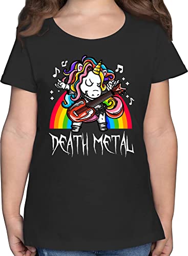 T-Shirt Mädchen - Trend Kinderkleidung und Co - Death Metal Einhorn - 140 (9/11 Jahre) - Schwarz - Unicorn kindershirts Heavy Shirt Kind Tshirt Kinder t Shirts t-Shirts mädchen-Shirts Tshirts von Shirtracer