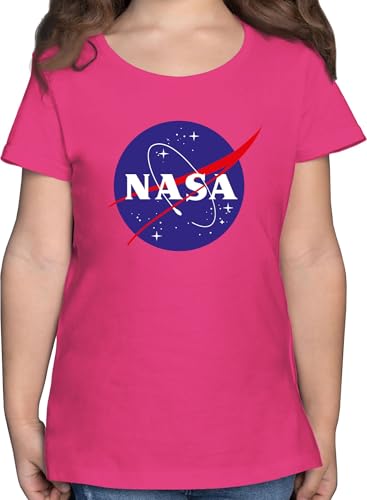 T-Shirt Mädchen - Trend Kinderkleidung und Co - Raumfahrt NASA Meatball Logo I - 128 (7/8 Jahre) - Fuchsia - Tshirt Kids Kind Space Shirt Kinder Patch Shirts Sternen t-Shirts Astronaut Kindershirt von Shirtracer