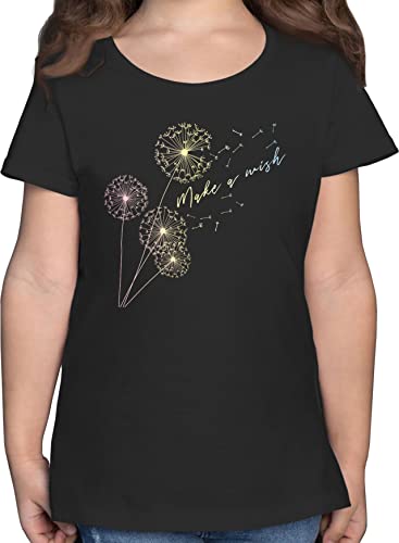 T-Shirt Mädchen - Trend Kinderkleidung und Co - Pusteblume Flower - 152 (12/13 Jahre) - Schwarz - Statement t Shirts Pflanzen t-Shirts Blumen Shirt pusteblumen Kind Tshirt Blume für löwenzahn von Shirtracer