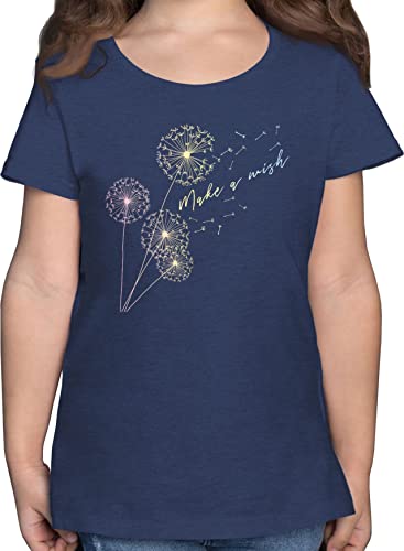 T-Shirt Mädchen - Trend Kinderkleidung und Co - Pusteblume Flower - 164 (14/15 Jahre) - Dunkelblau Meliert - löwenzahn t- Shirt Blume Tshirt Buntem Print kindershirts Pflanzen t Shirts Blumen von Shirtracer