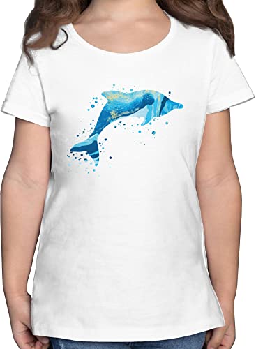 T-Shirt Mädchen - Trend Kinderkleidung und Co - Springender Delfin mit Muster - 116 (5/6 Jahre) - Weiß - mädels Tshirt t - Shirt Shirts Maedchen Kind Kinder t_Shirt für Delphin t-Shirts Delfine von Shirtracer